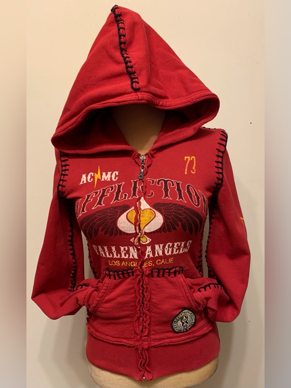 Affliction Red Fallen Angels Hooded Zip-Up Sweatshirt
